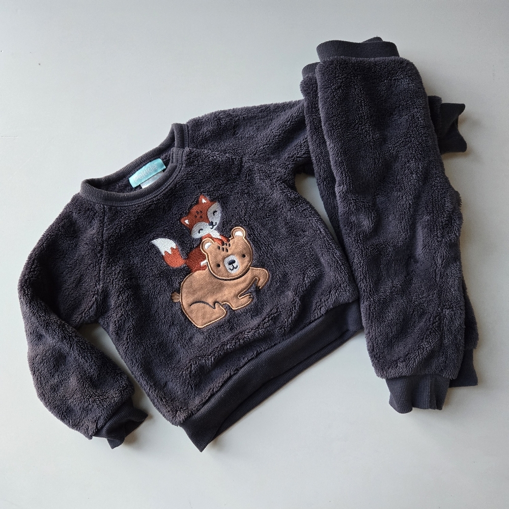 Pekkle Cozy Fleece Animal Embellished Set Fox Bear 12M